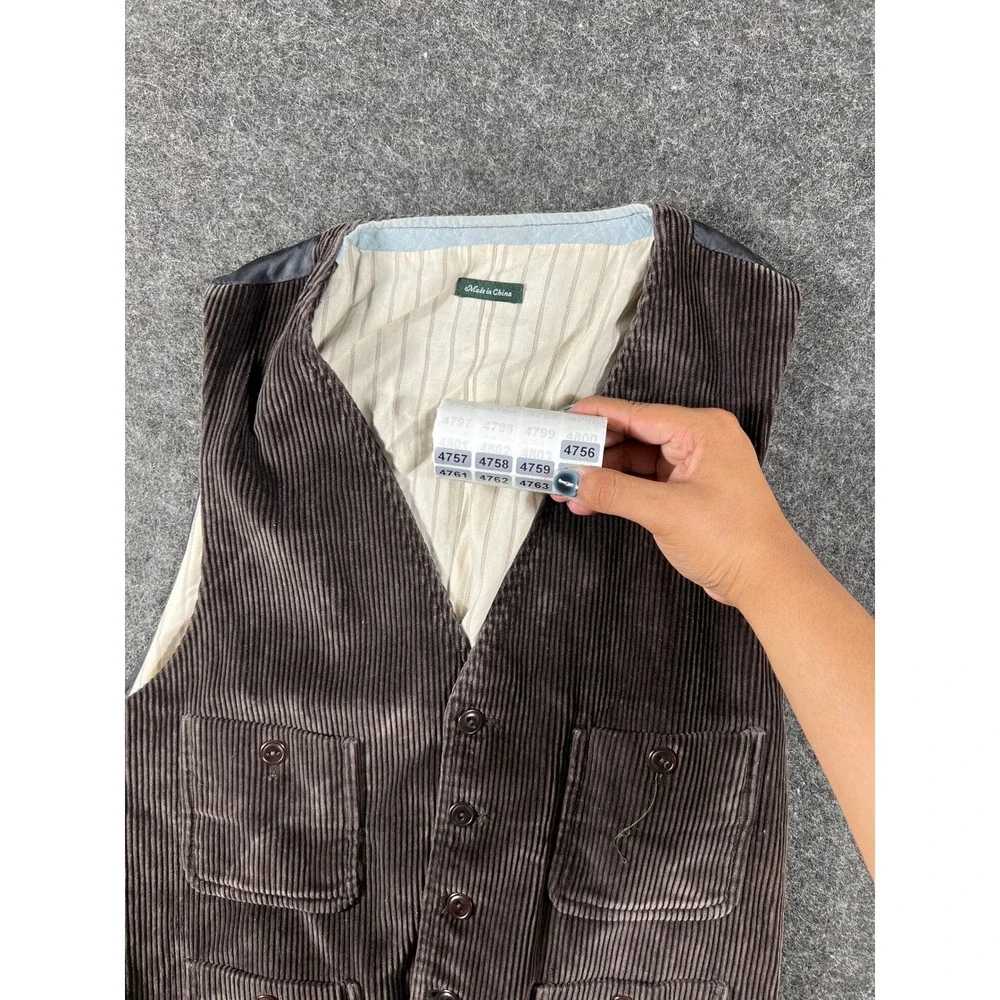 J.Crew Corduroy Waistcoat Vest Mens Medium Brown Cotton Lined Striped Utility